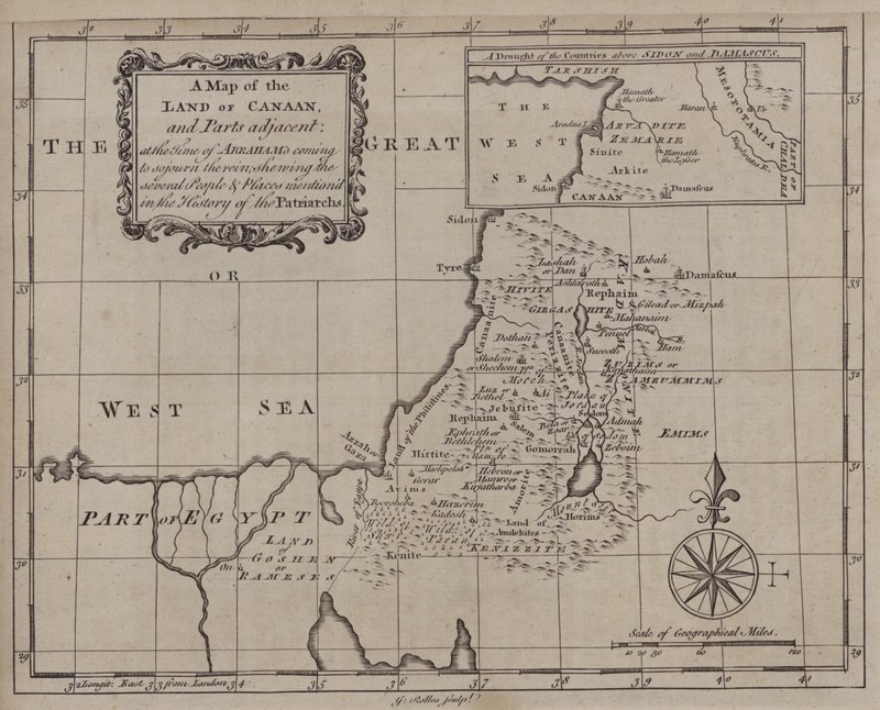 A Map of the Land of Canaan at the Time of Abraham by English School