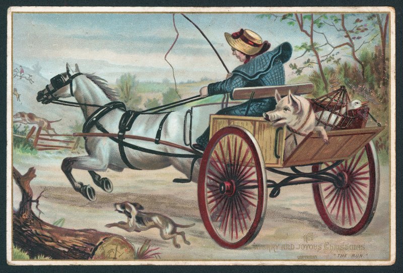 A Merry and Joyous Christmas - Victorian greetings card by English School