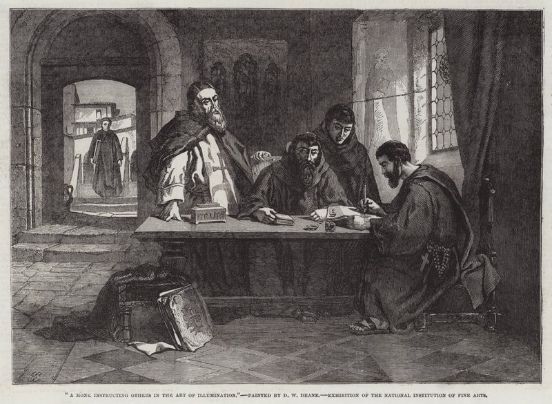 A Monk instructing others in the Art of Illumination by English School