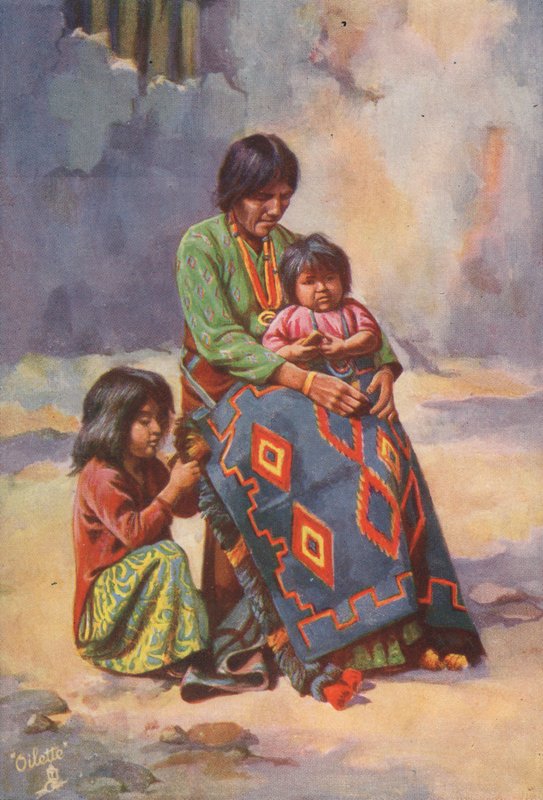 A Navajo Indian squaw and children by English School