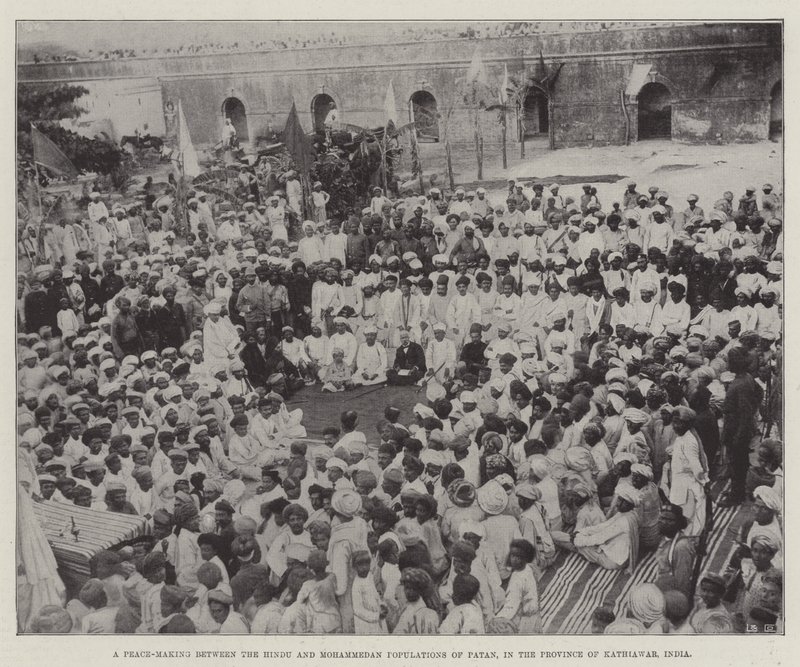 A Peace-Making between the Hindu and Mohammedan Populations of Patan, in the Province of Kathiawar, India by English School