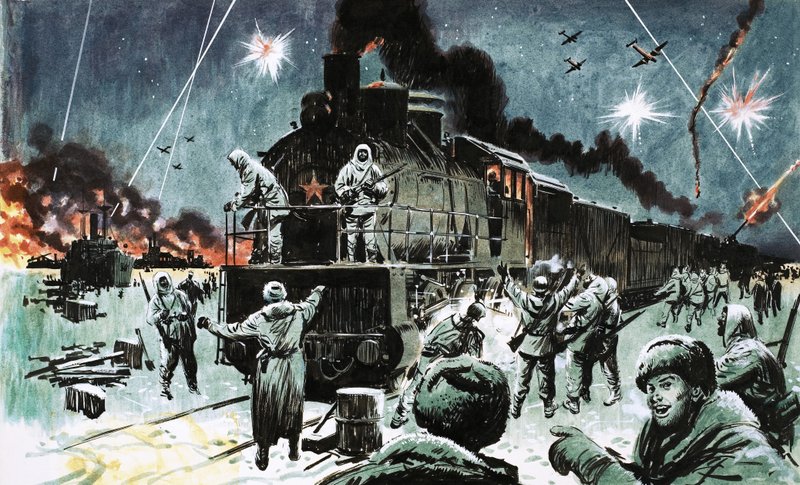A Russian train brings supplies to Leningrad after two years of siege by English School