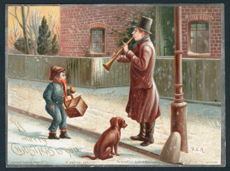 A Scant Audience - Victorian Christmas card by English School