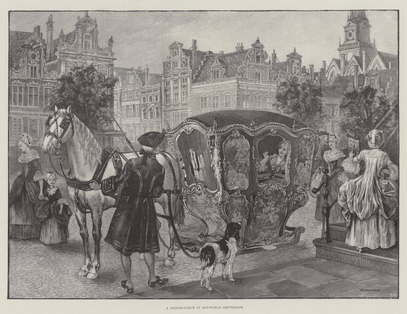 A Sledge-Coach in Old-World Amsterdam by English School