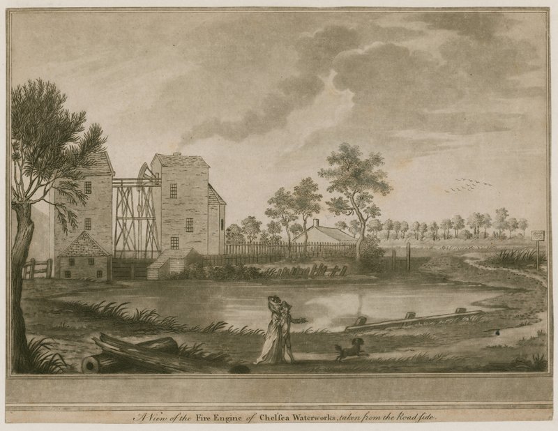 A View of the Fire Engine of Chelsea Waterworks, taken from the Roadside by English School