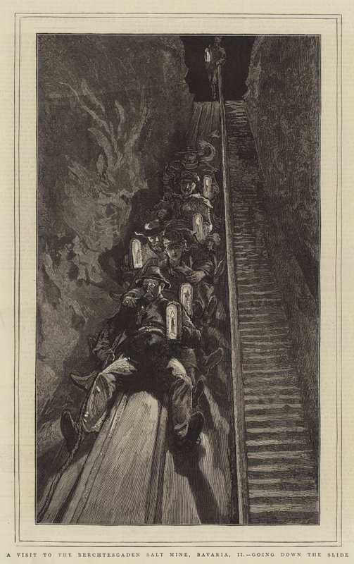 A Visit to the Berchtesgaden Salt Mine, Bavaria, II, Going Down the Slide by English School