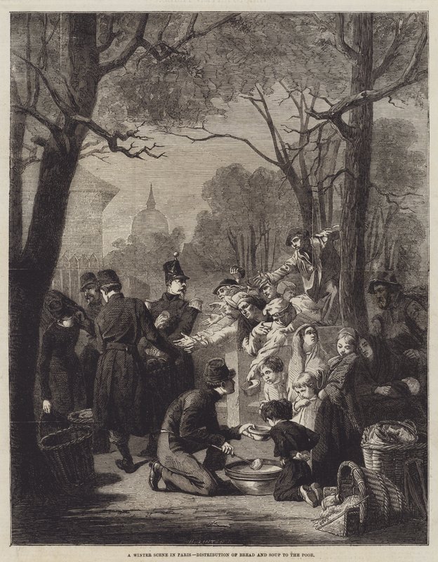 A Winter Scene in Paris, Distribution of Bread and Soup to the Poor by English School