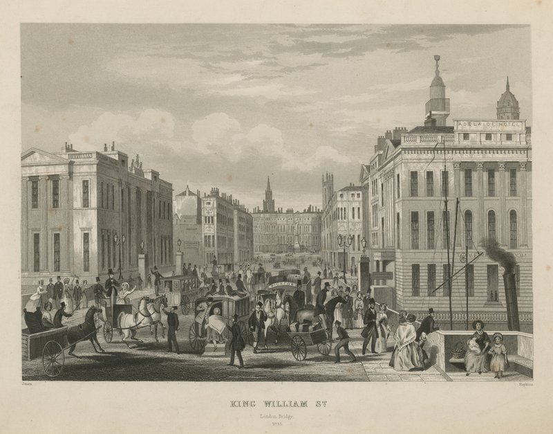 A Busy Street Scene in King William Street by English School