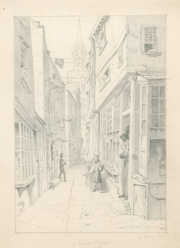 A court or passage near St Martins Church, London, July 1828 by English School