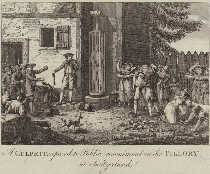 A Culprit Exposed to Public Resentment in the Pillory at Switzerland by English School