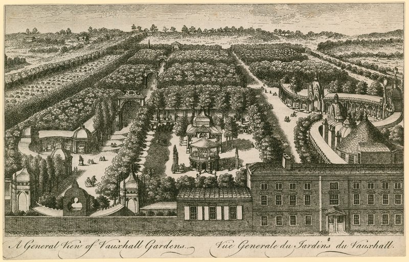 A general view of Vauxhall Gardens, London by English School