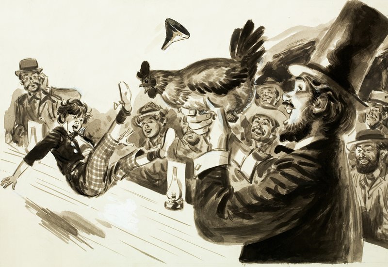 A magician producing a chicken on stage by English School