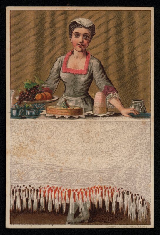 A Maid or Serving Girl Laying a Table with Food, Greetings Card by English School
