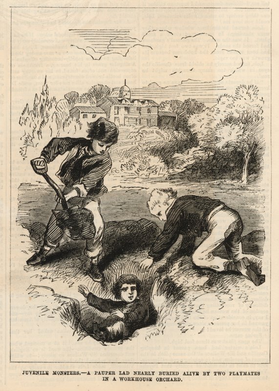 A Pauper Lad Nearly Buried Alive by Two Playmates in a Workhouse Orchard by English School