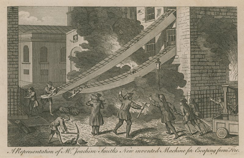 A representation of Mr Joachim Smiths new invented machine for escaping from fire by English School