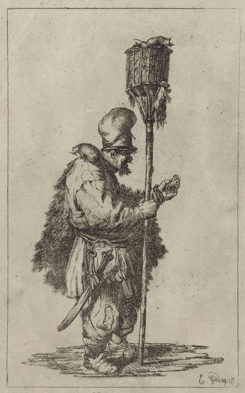 A Travelling Rat Catcher with the Tools of His Trade by English School