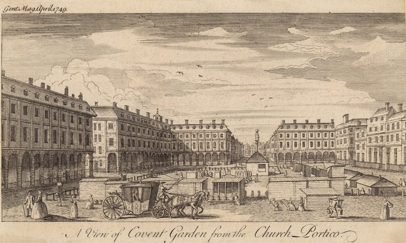 A view of Covent Garden, London, from the Church portico by English School
