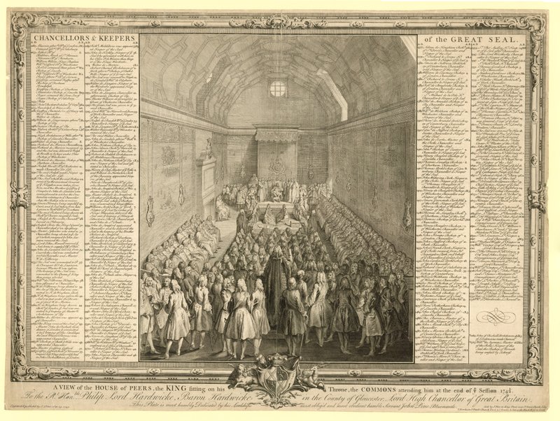 A View of the House of Peers, the King Sitting on His Throne, the Commons Attending Him at the End of the Session 1741 by English School