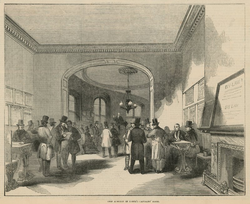 A Visit to Lloyds - The Insurance of Ships: Ship Auction in Lloyds Captains Room by English School