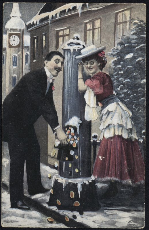 A well-dressed couple laughing by English School