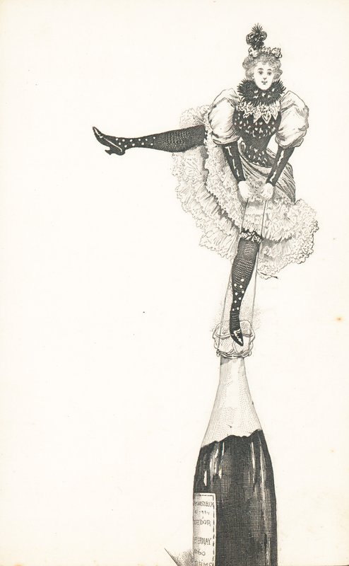 A woman standing on the top of a champagne bottle by English School