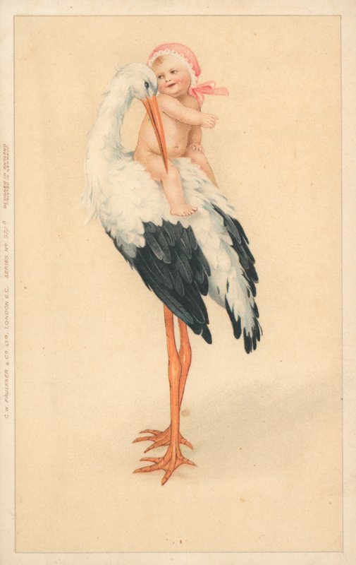 A Young Child Riding on the Back of a Stork by English School