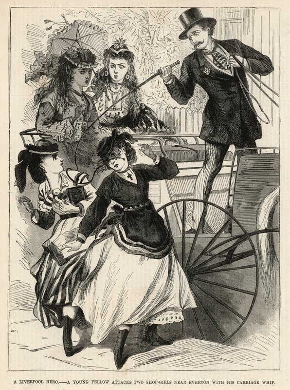 A young fellow attacks two shop-girls near Everton with his carriage whip by English School