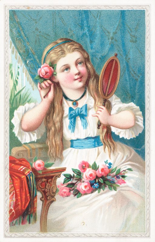 A young girl with a flower in her hair by English School