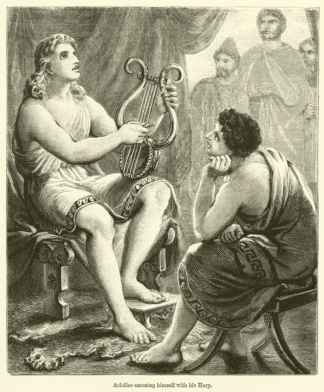 Achilles amusing himself with his Harp by English School