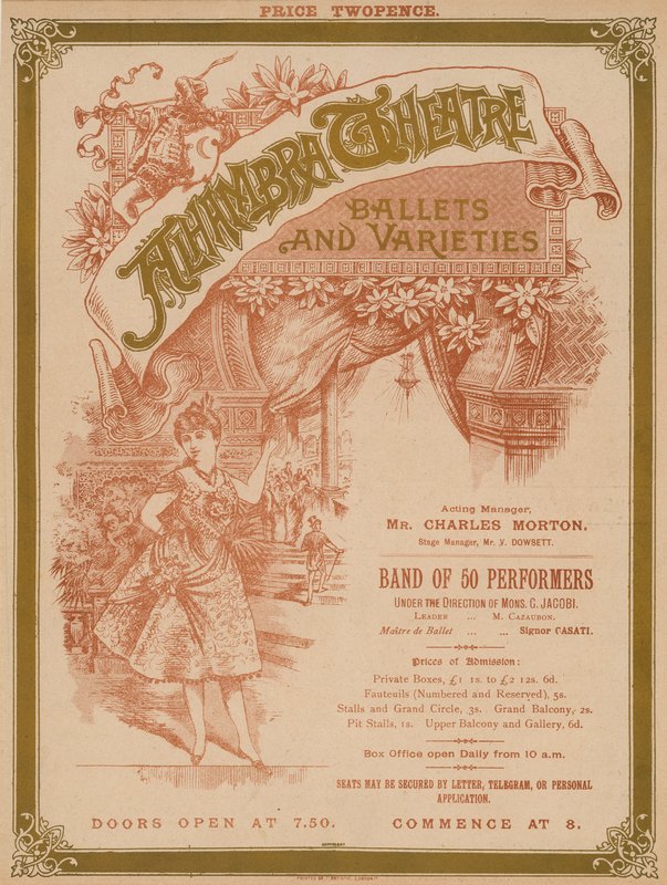 Advert for Alhambra Theatre, Leicester Square, London by English School