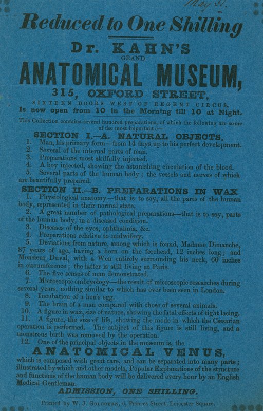 Advert for Dr Khans Grant Anatomical Museum by English School
