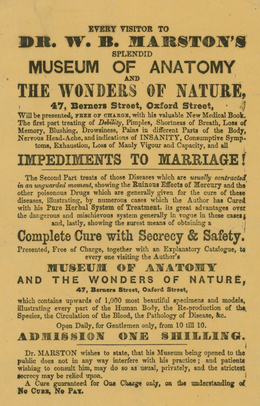 Advert for Dr W B Marstons Museum of Anatomy and the Wonders of Nature by English School