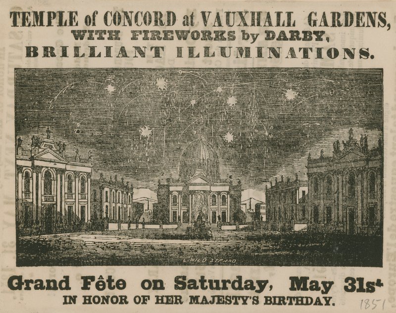 Advert for Grand Fete at the Temple of Concord, Vauxhall Gardens by English School