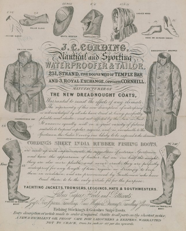 Advert for J C Cording, Waterproofer and Tailor by English School