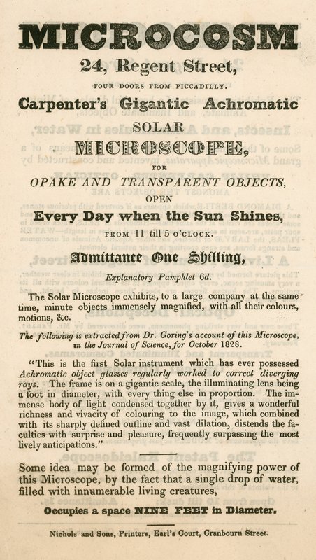 Advert for Microcosm exhibition at 24 Regent Street, London by English School