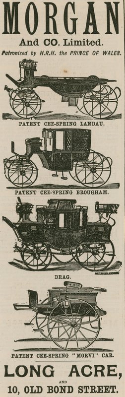 Advert for Morgan & Co Ltd, carriage makers, Long Acre and 10 Old Bond Street, London by English School