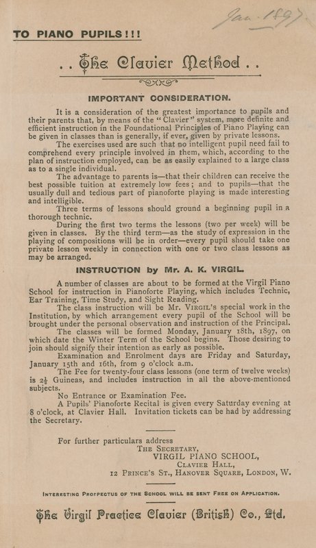 Advert for The Clavier Method of learning the piano by English School