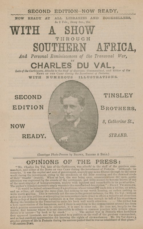 Advert for With a Show Through Southern Africa by Charles Du Val by English School