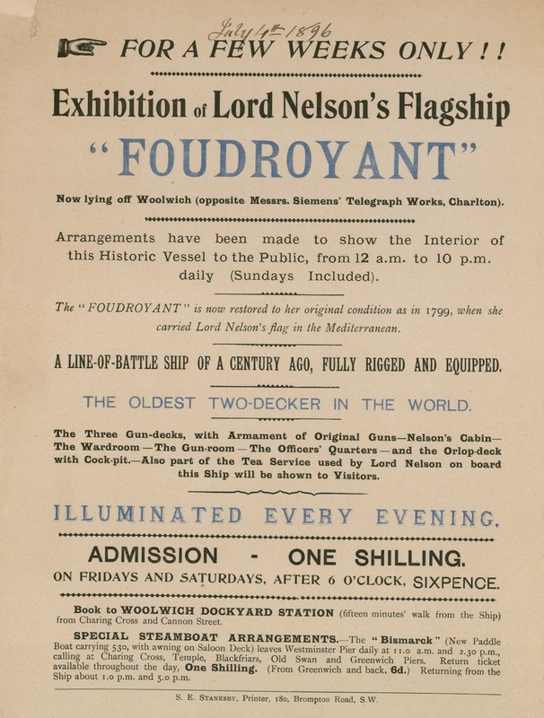 Advert for an Exhibition of Lord Nelson