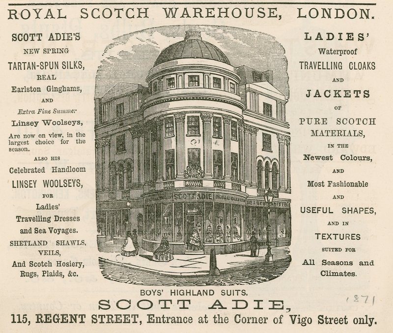 Advert for the Royal Scotch Warehouse, 115 Regent Street, London by English School