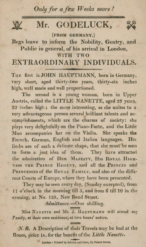 Advert for the Appearance of Two Extraordinary Individuals by English School