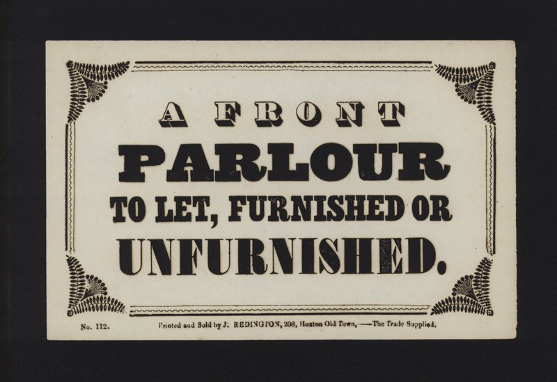 Advertisement: A Front Parlour to Let, Furnished or Unfurnished by English School