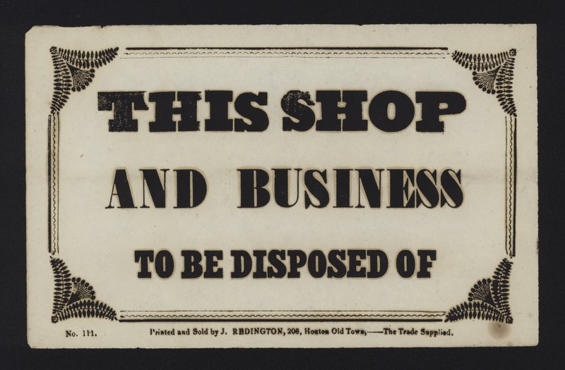 Advertisement: This Shop and Business to Be Disposed Of by English School