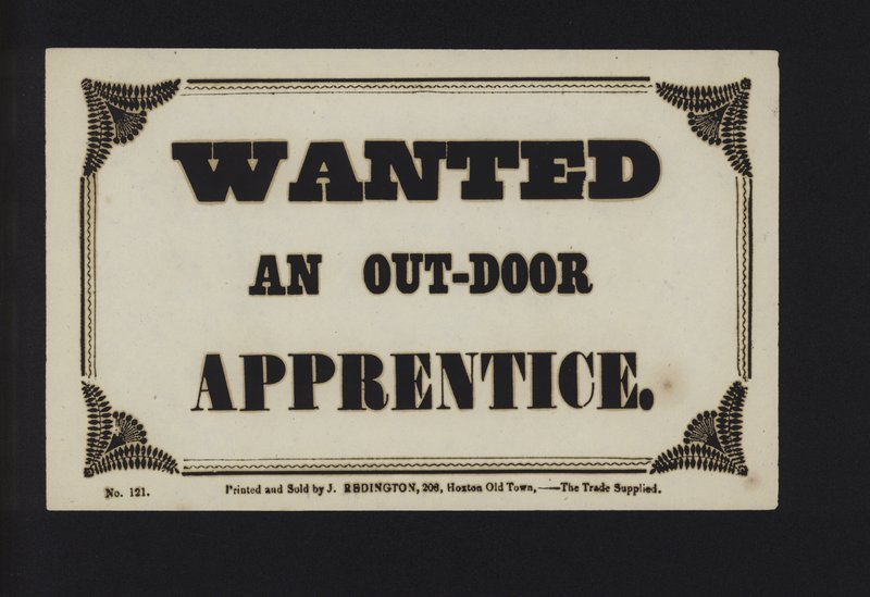 Advertisement: Wanted an Out-Door Apprentice by English School