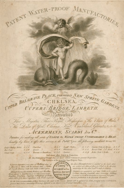 Advertisement for Ackermann, Stardy & Co., Patent Water-Proof Manufactories by English School