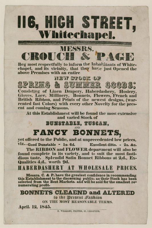 Advertisement for Crouch and Page, 116 High Street, Whitechapel by English School