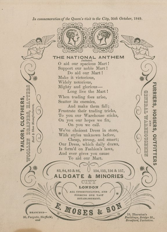 Advertisement for E Moses & Son by English School