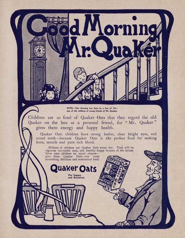 Advertisement for Quaker Oats breakfast cereal by English School