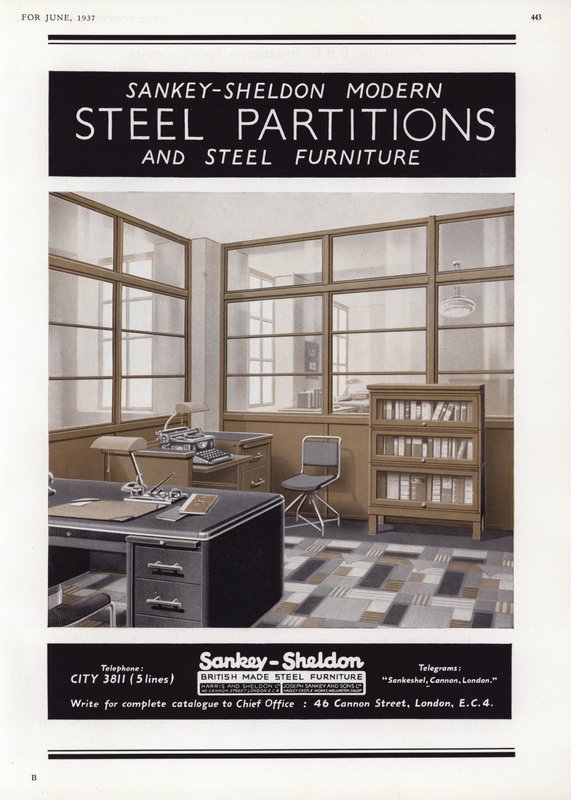 Advertisement for Sankey-Sheldon Steel Partitions, 1937 by English School