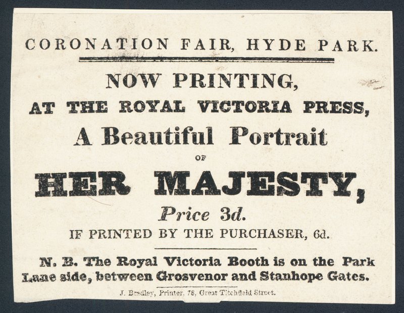 Advertisement for Printed Portraits of Queen Victoria by English School